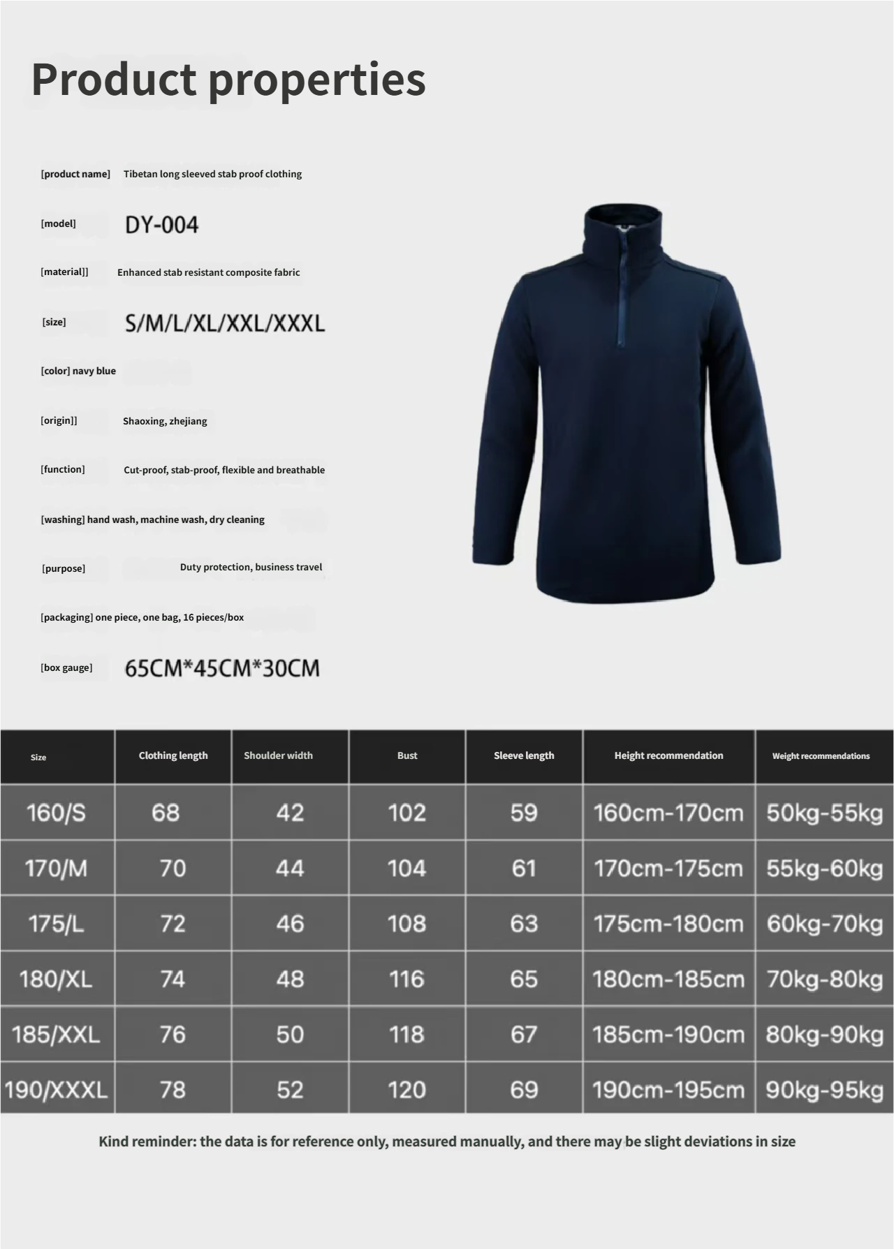 01  Navy blue anti-cut long sleeves